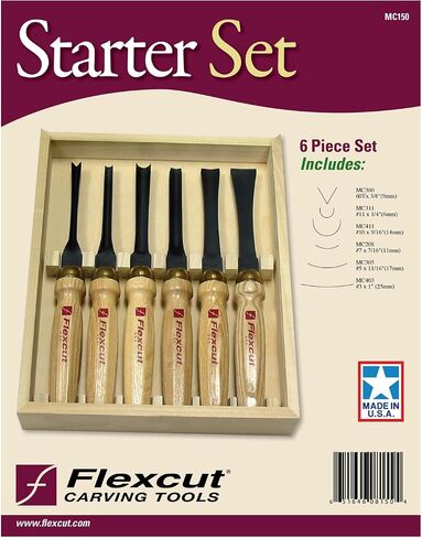 أدوات نحت الخشب Flexcut من 6 قطع مجموعة MC150 | مجموعة من 6 مغطاة نحت وألعاب Gouges من أجل الأعمال الخشبية | 1095 شفرات الصلب عالية الكربون ومقابض الخشب الصلب الرماد | صنع في الولايات المتحدة in Kuwait