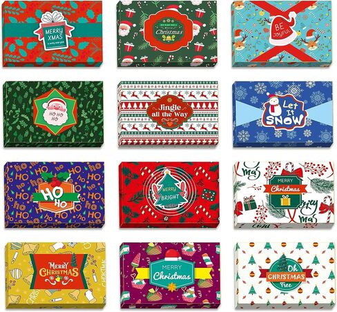 easykart labels 24 Christmas Gift Card Holder with Name Stickers, Present Boxes Gift Card Holder Box Gift Wrapping Envelopes Gift Wrap Boxes with Ribbon a Tags for Holiday (12 Designs x 2 Each) in Kuwait
