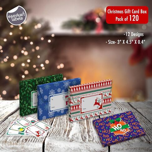 easykart labels 24 Christmas Gift Card Holder with Name Stickers, Present Boxes Gift Card Holder Box Gift Wrapping Envelopes Gift Wrap Boxes with Ribbon a Tags for Holiday (12 Designs x 2 Each) in Kuwait