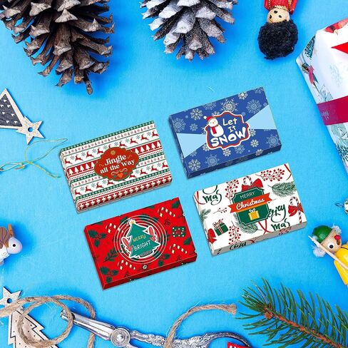 easykart labels 24 Christmas Gift Card Holder with Name Stickers, Present Boxes Gift Card Holder Box Gift Wrapping Envelopes Gift Wrap Boxes with Ribbon a Tags for Holiday (12 Designs x 2 Each) in Kuwait