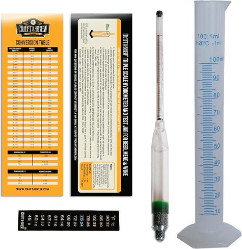 Craft A Brew - Pollecarbonate Hydrometer - Triple Scale - يقيس محتوى الكحول المحتمل وكثافة السكر - متينة ومصممة لآخر جاذبية محددة ، ABV ، & Brix in Kuwait