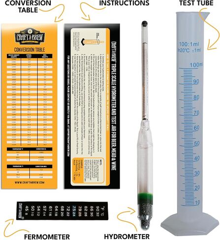 Craft A Brew - Pollecarbonate Hydrometer - Triple Scale - يقيس محتوى الكحول المحتمل وكثافة السكر - متينة ومصممة لآخر جاذبية محددة ، ABV ، & Brix in Kuwait