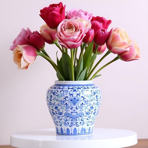 2 Pcs Small Ceramic Ginger Jars with Lid Gift Box Packaging, Chinoiserie Blue and White Porcelain Decorative Jar Jingdezhen Vase Suitable for Home Tabletop Decor Table Accent Shelf in Kuwait