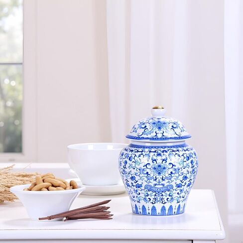 2 Pcs Small Ceramic Ginger Jars with Lid Gift Box Packaging, Chinoiserie Blue and White Porcelain Decorative Jar Jingdezhen Vase Suitable for Home Tabletop Decor Table Accent Shelf in Kuwait