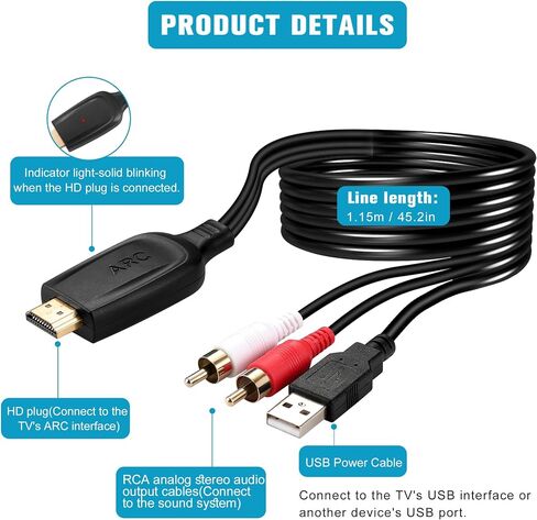 192 كيلو هرتز HDMI ARC إلى محول الصوت البصري للتلفزيون إلى شريط الصوت ، قوس التوصيل والتشغيل 3.7 قدم/1.15M إلى محول مستخرج الصوت الكابل الضوئي لدعم مسرح SOUND SPEAN SPEAND DOLBY/DTS 5.1 in Kuwait