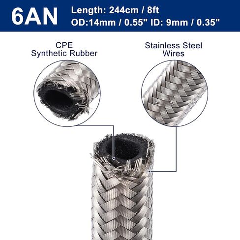 X AUTOHAUX 8ft 4AN Fuel Hose AN4 Universal Car Braided Stainless Steel CPE Oil Fuel Gas Line Hose Silver Tone in Saudi Arabia