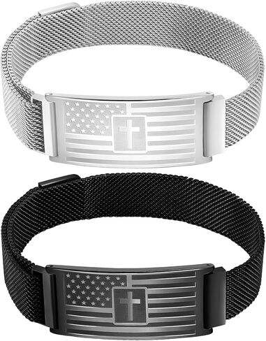 3pcs American Flag Cross Bracelet for Men Adjustable Elastic Stretch Strap Bracelets Black Blue Green Mens Bracelet Jewelry in Saudi Arabia