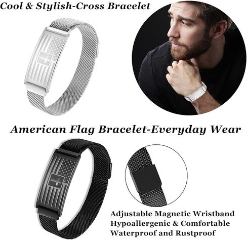 3pcs American Flag Cross Bracelet for Men Adjustable Elastic Stretch Strap Bracelets Black Blue Green Mens Bracelet Jewelry in Saudi Arabia