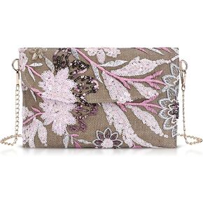 Clutch Purses for Women, Envelope Package, Sequin Embroidered Flowers Straw Bag, Bohemian Handmade Handbags in Saudi Arabia