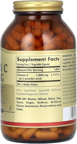 Solgar Vitamin C 1000 mg ، 250 Capsules Vegetable - مضادات الأكسدة والمناعة - الصحة العامة - البشرة والمفاصل الصحية - ملحق Bioflavonoids - غير الكائنات المعدلة وراثيًا ، نباتي ، الغلوتين ، Kosher - 250 حصة in Kuwait