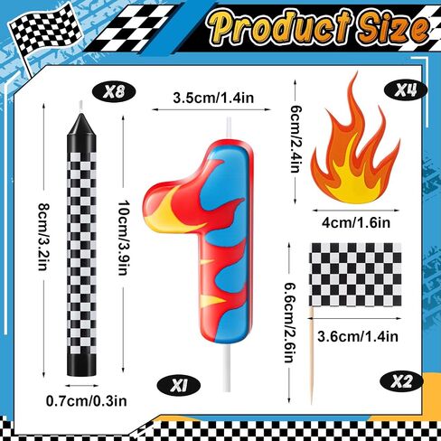 15 Pcs Racing Cars Themed Birthday Number Candles Truck Wheel Candle Black and White Checkered Flag Cake Topper Fire Race Car Cake Decoration for Birthday Party Decoration Supplies(Number 5) in Saudi Arabia