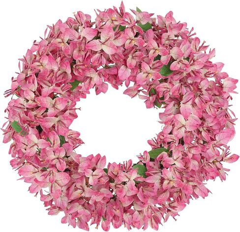 Briful Spring Front Door Wreath 18inches Artificial Bougainvillea Flower Wreath Silk Pink Floral Hanging Wreath Outdoor Summer Wreath for Home Wall Mantle Party Wedding Décor in Kuwait