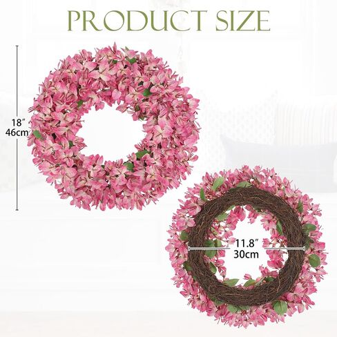 Briful Spring Front Door Wreath 18inches Artificial Bougainvillea Flower Wreath Silk Pink Floral Hanging Wreath Outdoor Summer Wreath for Home Wall Mantle Party Wedding Décor in Kuwait