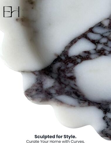 Natural Marble Tray 8" with Scalloped Edge, Handmade Decorative Tray, Storage Tray for Counter, Dresser, Vanity, Jewelry, Nightstand & Desk Home Bathroom Decor (Calacatta White, Round) in Saudi Arabia