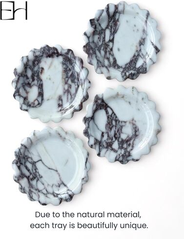 Natural Marble Tray 8" with Scalloped Edge, Handmade Decorative Tray, Storage Tray for Counter, Dresser, Vanity, Jewelry, Nightstand & Desk Home Bathroom Decor (Calacatta White, Round) in Saudi Arabia