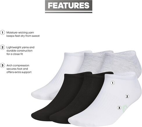Superlite Classic No Show Socks low-profile fit, arch-compression and lightweight breathable construction (6-Pair) in Kuwait
