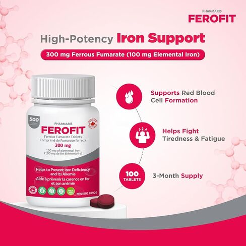 Ferofit - Ferrous Fumarate Tablets 300mg | 100mg of Elemental Iron | Prevent Iron Deficiency Anemia | Prevent Associated Tiredness & Fatigue in Saudi Arabia