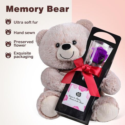 Cute Bear with Preserved Flower for Women Gift, Bear Holding Forever Flower in Gift Box for Birthday, Anniversary, Retired, Mother, Wife, Grandma, Friend, Girlfriend Romantic Eternal Roses Gifts in Saudi Arabia