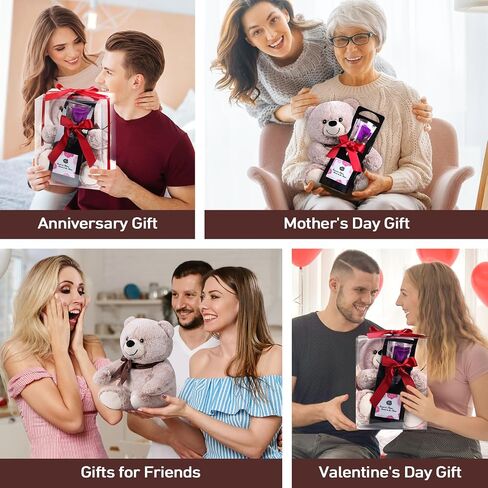 Cute Bear with Preserved Flower for Women Gift, Bear Holding Forever Flower in Gift Box for Birthday, Anniversary, Retired, Mother, Wife, Grandma, Friend, Girlfriend Romantic Eternal Roses Gifts in Saudi Arabia
