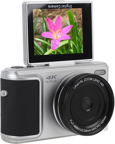 كاميرا رقمية 64 ميجابكسل ، تكبير 16x ، تسجيل فيديو 4K UHD ، التركيز التلقائي ، شاشة 180 درجة ، مع بطاقة 128 جيجابايت ومرشحات تجميل ، لفيديو صور شخصية للفيلم ، للأطفال الأولاد الفتيات (أبيض) in Kuwait