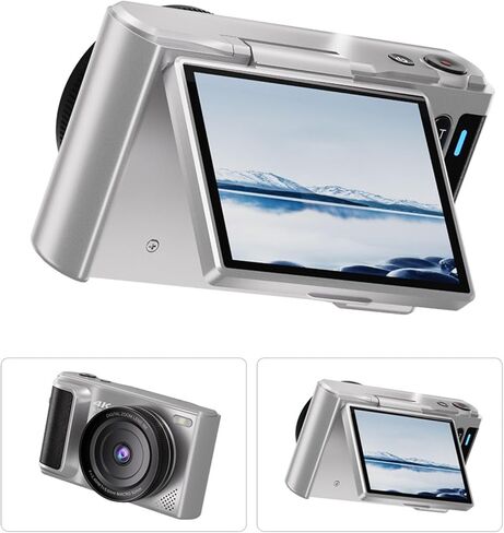 كاميرا رقمية 64 ميجابكسل ، تكبير 16x ، تسجيل فيديو 4K UHD ، التركيز التلقائي ، شاشة 180 درجة ، مع بطاقة 128 جيجابايت ومرشحات تجميل ، لفيديو صور شخصية للفيلم ، للأطفال الأولاد الفتيات (أبيض) in Kuwait