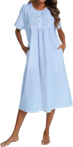AVIIER 100% Cotton Nightgowns for Women Short Sleeve Night Gown with Pockets in Kuwait
