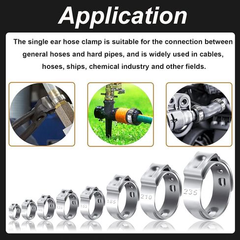 605Pcs 22 Sizes Single Ear Hose Clamps 5.3-33.1mm 304 Stainless Steel Crimp Hose Clamps Assortment Kit Perfect for Automotive/Home Appliance/Water Pipe and Fuel Line Stepless hose clamp in Kuwait