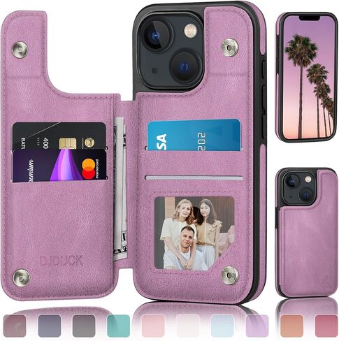 DJDUCK Designed for iPhone 14 Case Wallet with Card Holder, [Magnetic Clasp Cover] [RFID Blocking Leather Protection] Shockproof Women Men Cases 6.1 Inch for Apple 14 Light Brown in Kuwait