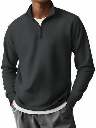 Coofandy Mens Quarter Zip Pullover Long Sleeve Casual 1/4 zip sweatshirt خفيفة الوزن الصلبة السترة السترة البولو in Saudi Arabia