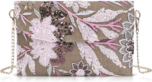 Clutch Purses for Women, Envelope Package, Sequin Embroidered Flowers Straw Bag, Bohemian Handmade Handbags in Saudi Arabia