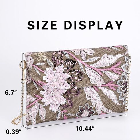 Clutch Purses for Women, Envelope Package, Sequin Embroidered Flowers Straw Bag, Bohemian Handmade Handbags in Saudi Arabia