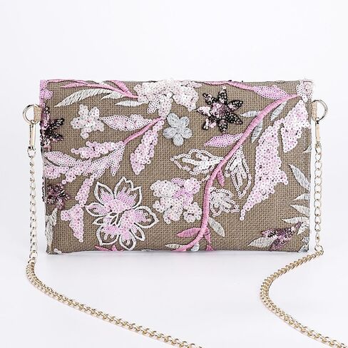 Clutch Purses for Women, Envelope Package, Sequin Embroidered Flowers Straw Bag, Bohemian Handmade Handbags in Saudi Arabia