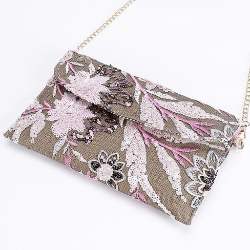 Clutch Purses for Women, Envelope Package, Sequin Embroidered Flowers Straw Bag, Bohemian Handmade Handbags in Saudi Arabia