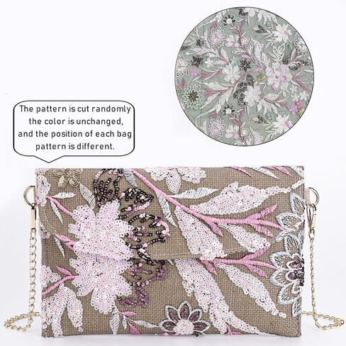 Clutch Purses for Women, Envelope Package, Sequin Embroidered Flowers Straw Bag, Bohemian Handmade Handbags in Saudi Arabia