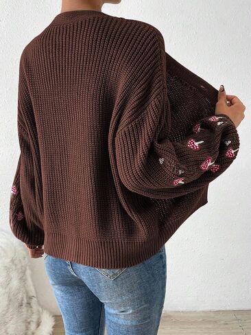 SHENHE Women's Embroidery Cardigan Drop Shoulder Button Front Duster Knit Sweater in Saudi Arabia