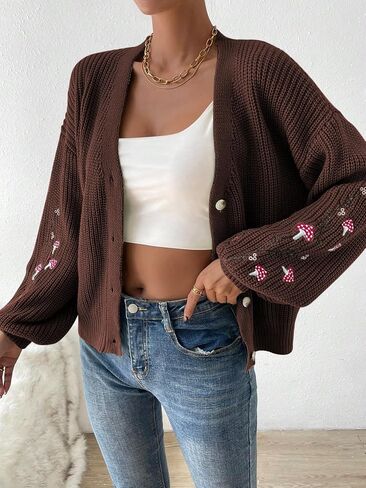 SHENHE Women's Embroidery Cardigan Drop Shoulder Button Front Duster Knit Sweater in Saudi Arabia