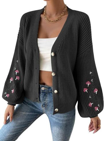 SHENHE Women's Embroidery Cardigan Drop Shoulder Button Front Duster Knit Sweater in Saudi Arabia