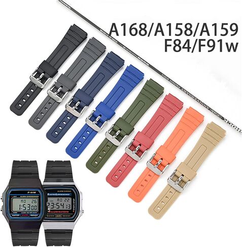 TPU Watch Strap Compatible with Casio F-91W/F-84/F-94/F-105/F-108/A-158 Men's and Women's 18mm Watchbands Replacement in Kuwait