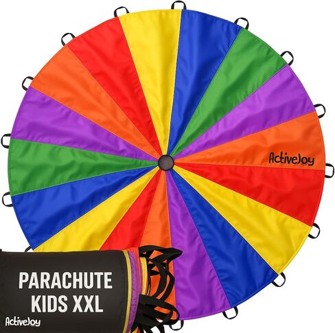 ActiveJoy - Parachute for Kids - 12ft / 20ft - Rainbow Parachute Toy مع مقابض - رائعة لفئة الصالة الرياضية واليوم الميداني والألعاب الخارجية in Kuwait