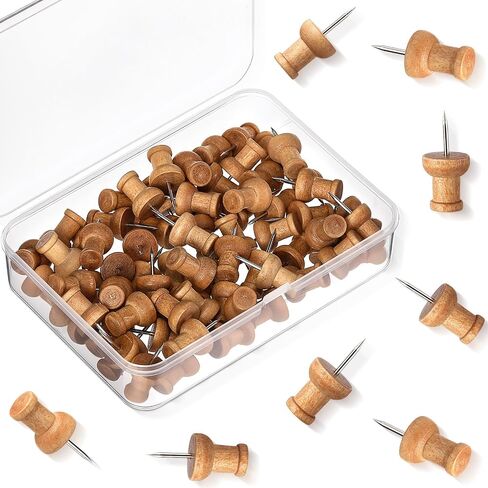 Sawysine 80 Pcs Wood Push Pins, Wood Thumb Tacks Decorative Push Pins for Cork Boards, Map Photos Calendar and Home Office Craft Projects(Round) in Kuwait
