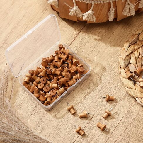 Sawysine 80 Pcs Wood Push Pins, Wood Thumb Tacks Decorative Push Pins for Cork Boards, Map Photos Calendar and Home Office Craft Projects(Round) in Kuwait
