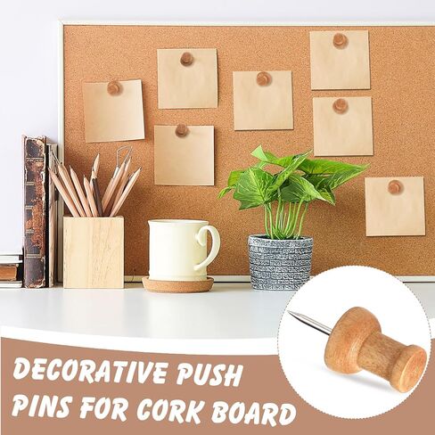 Sawysine 80 Pcs Wood Push Pins, Wood Thumb Tacks Decorative Push Pins for Cork Boards, Map Photos Calendar and Home Office Craft Projects(Round) in Kuwait