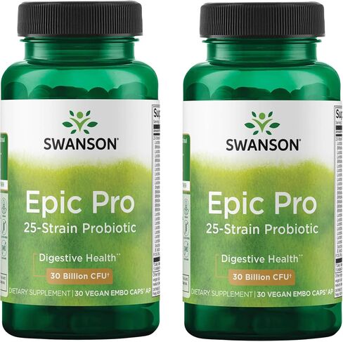 Swanson Epic-Pro 25-Strain Probiotic 30 Billion CFU Digestive Health Immune System Support Prebiotic Nutraflora FOS 30 DRcaps Veggie Capsules (Caps) in Saudi Arabia