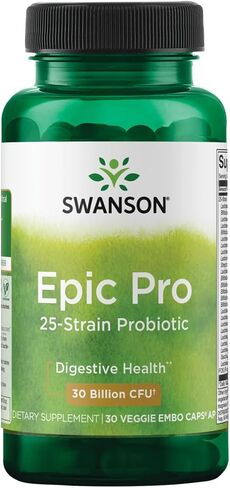 Swanson Epic-Pro 25-Strain Probiotic 30 Billion CFU Digestive Health Immune System Support Prebiotic Nutraflora FOS 30 DRcaps Veggie Capsules (Caps) in Saudi Arabia