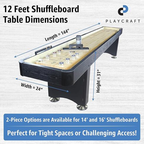 Playcraft Woodbridge Shuffleboard Table with Storage Cabinet - Shuffle Board Game Table Set with Matching Abacus, 8 Pucks, Brush & Wax (Made in USA) - Pro Style Climate Adjusters in Kuwait