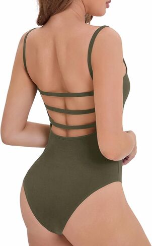 Rooscier Women's Spaghetti Strap Scoop Neck Sleeveless Bodysuit Backless Sexy Tank Tops in Saudi Arabia