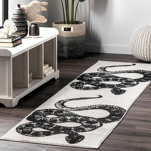 nuLOOM 3x5 Thomas Paul Serpent Area Rug, Black & Off White, Snake Design, Non-Slip Backing, Stain Resistant, For Bedroom, Dining Room, Living Room, Hallway, Office, Kitchen, Entryway in Saudi Arabia