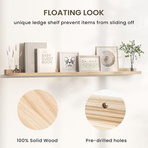 Floating Shelves For Wall, Picture Ledge Shelf 24 Inch Solid Wood Set of 2, Rustic Wall Shelves with Lip, Kids Bookshelf, Photo & Picture Live Edge Floating Shelves for Bedroom, Living Room, Kitchen in Kuwait