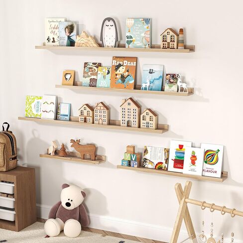 Floating Shelves For Wall, Picture Ledge Shelf 24 Inch Solid Wood Set of 2, Rustic Wall Shelves with Lip, Kids Bookshelf, Photo & Picture Live Edge Floating Shelves for Bedroom, Living Room, Kitchen in Kuwait