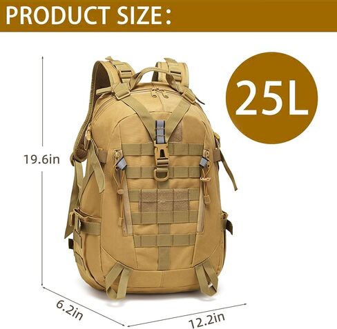 aiGear 25L Tactical Backpack, MOLLE Hiking Daypack, Khaki in Kuwait